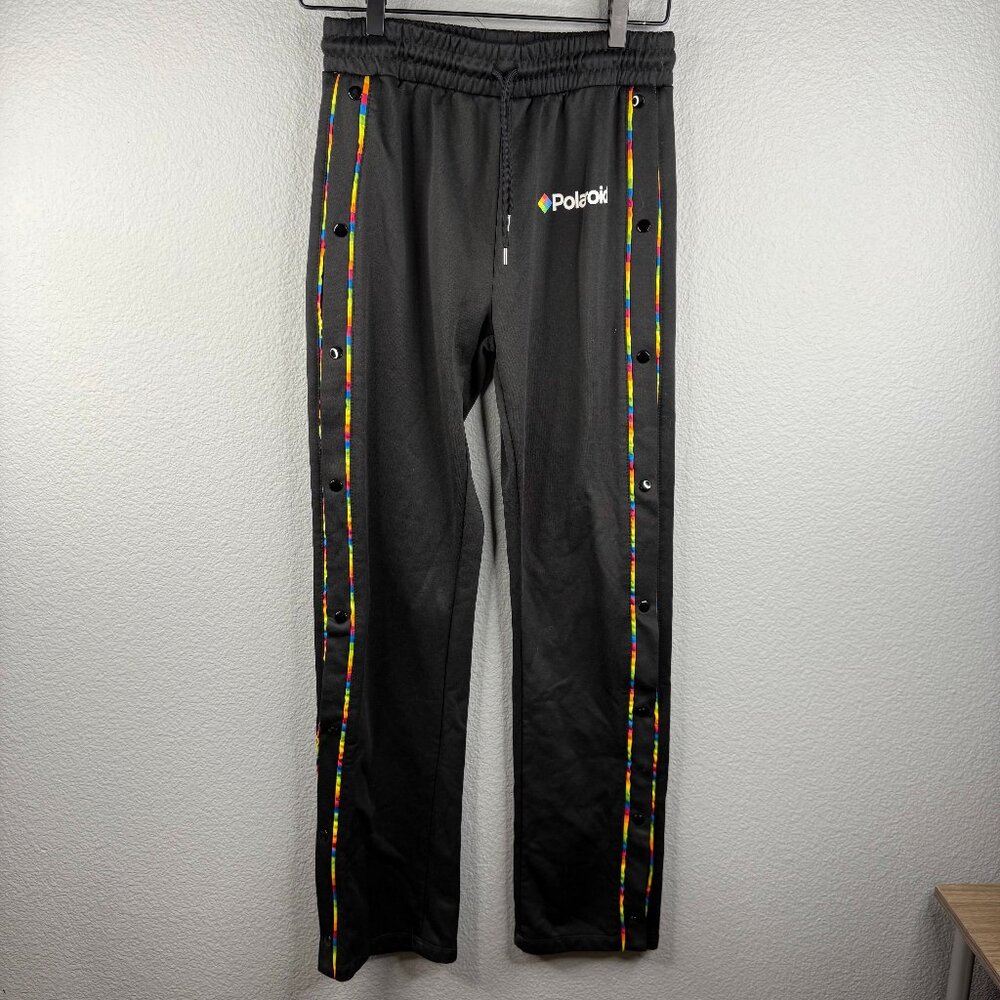 Polaroid Black Track Pants with Rainbow Trim